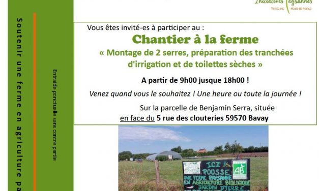 Chantier à la ferme – Samedi 30/08 à BAVAY (59)